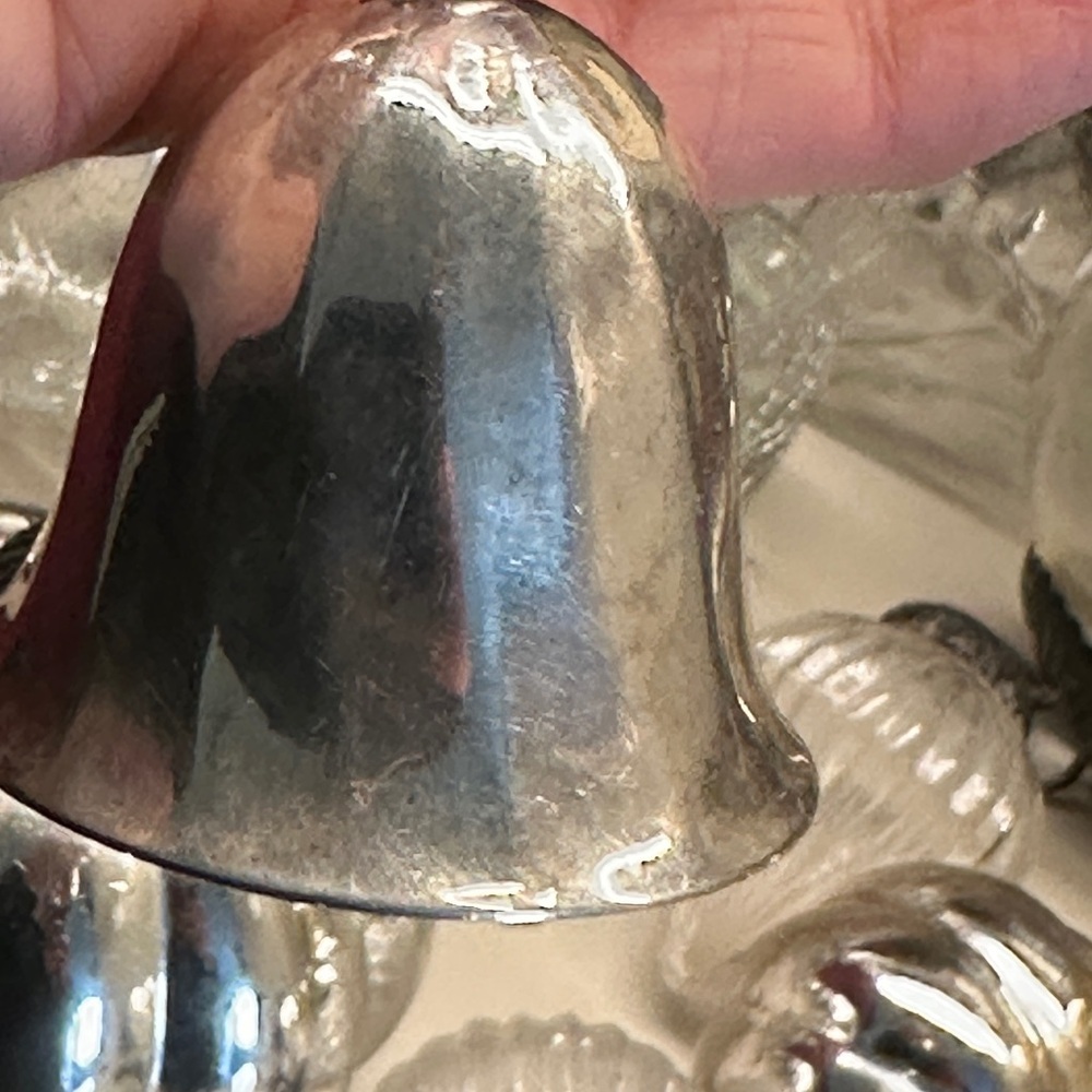 RICCI | Silver Holiday Bell Ornament Red Ribbon 1988 silverplate Christmas bell - Picture 5 of 6